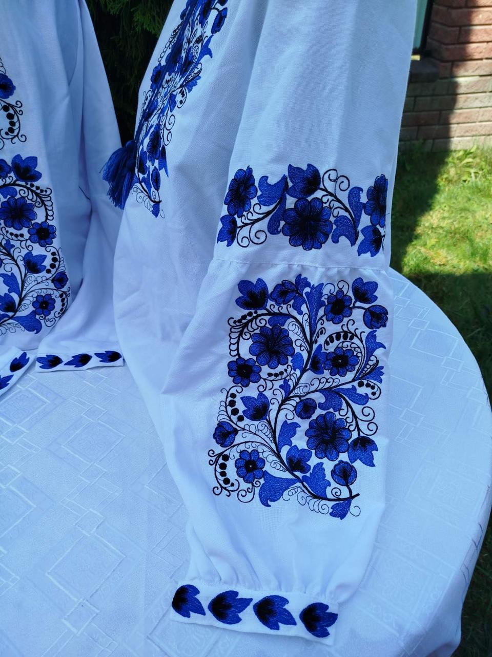 Вишиванка жіноча Листочок на натуральному домотканому полотні р. 42 Білий/Синій (2411643964) - фото 4 Вишиванка жіноча Листочок на натуральному домотканому полотні р. 42 Білий/Синій (2411643964) - фото 4