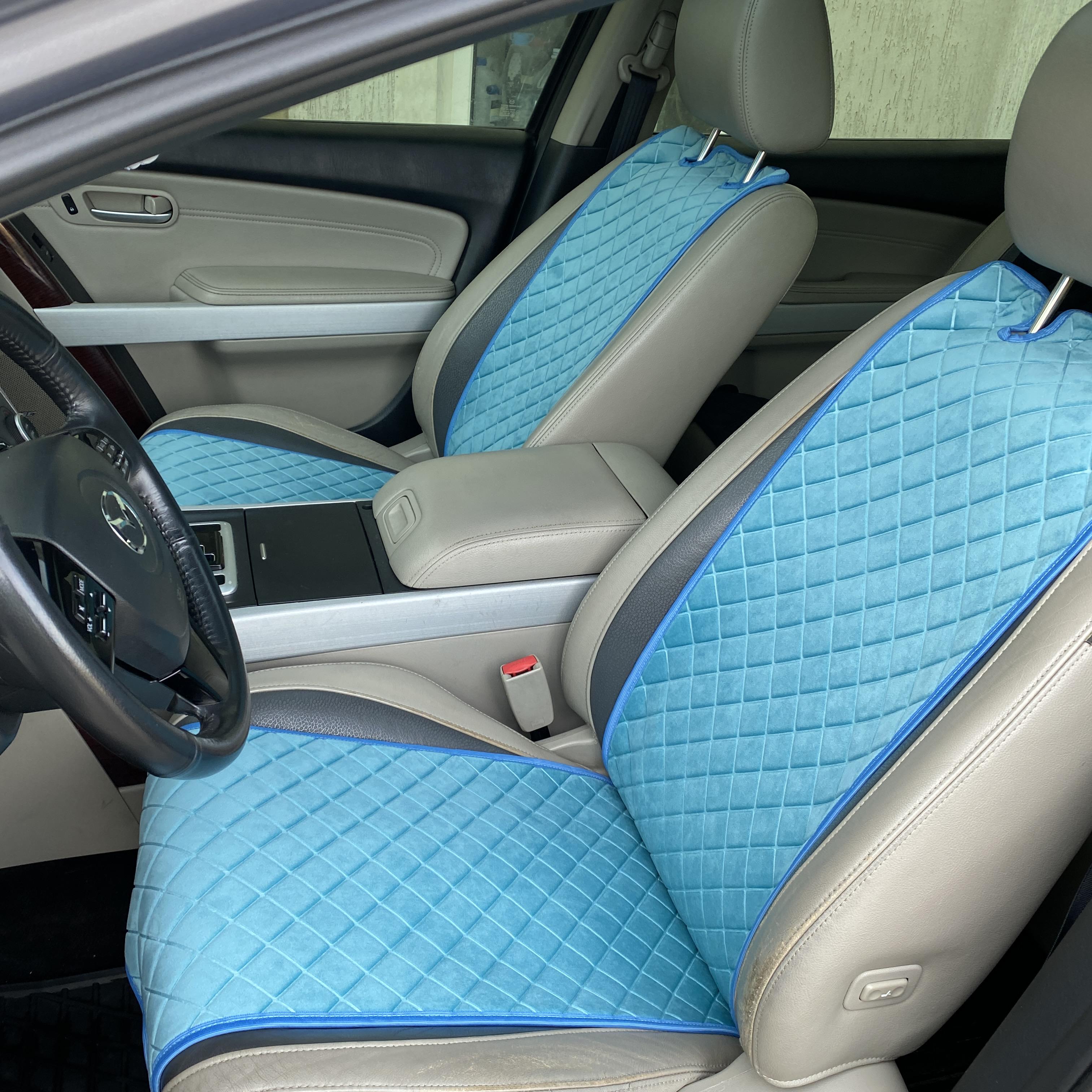 Накидки на сиденье с алькантарой Lux Пайка Квадратный ромб Стандарт 1 передняя Бирюзовый (15401)