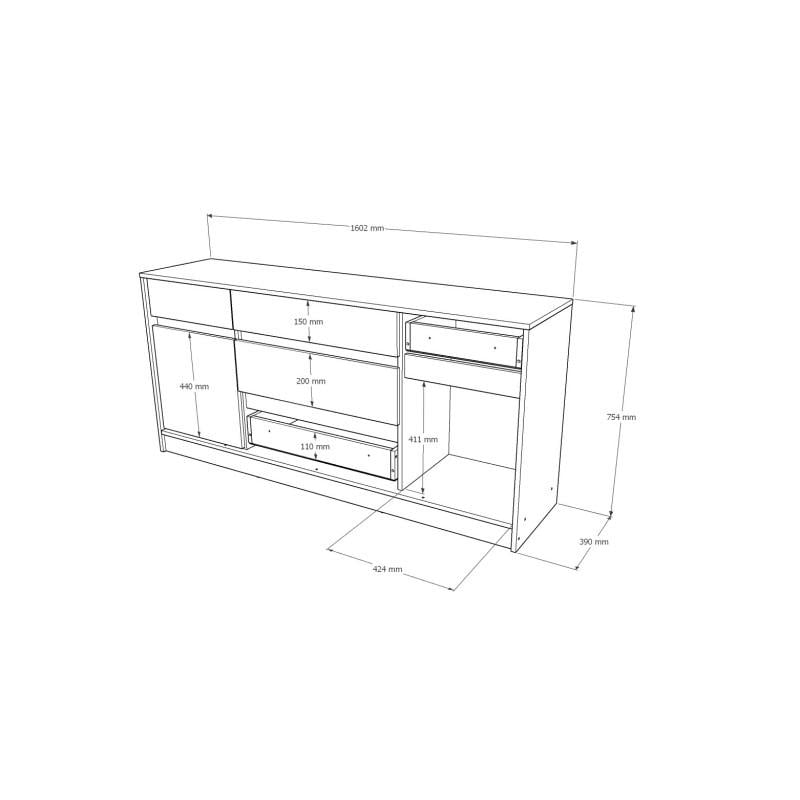 Комод 1600 Стайл 1602x390x754 мм Белый/Серый - фото 3 Комод 1600 Стайл 1602x390x754 мм Белый/Серый - фото 3