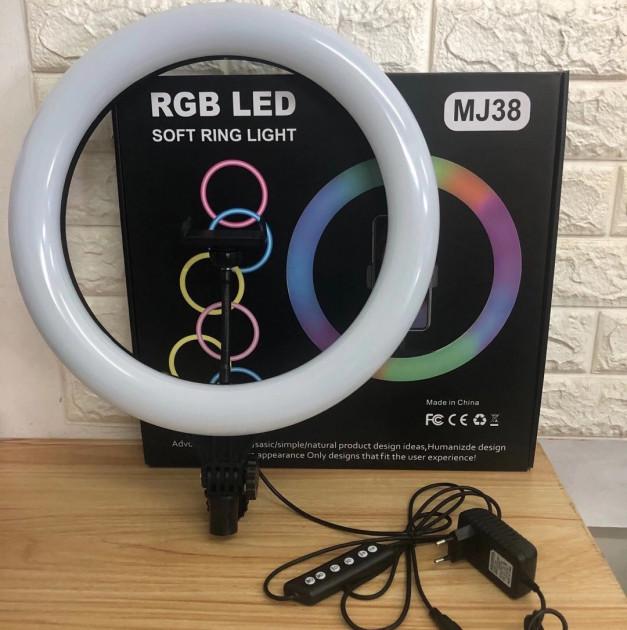 Кольцевая LED лампа RGB MJ38 38 см 220 В 1 крепление USB и пульт (17461) - фото 3