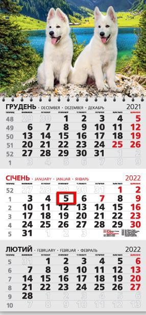Календарь настенный квартальный МАРКО на 2022 год офисный 3 Щенята (офіс3-14 2022)