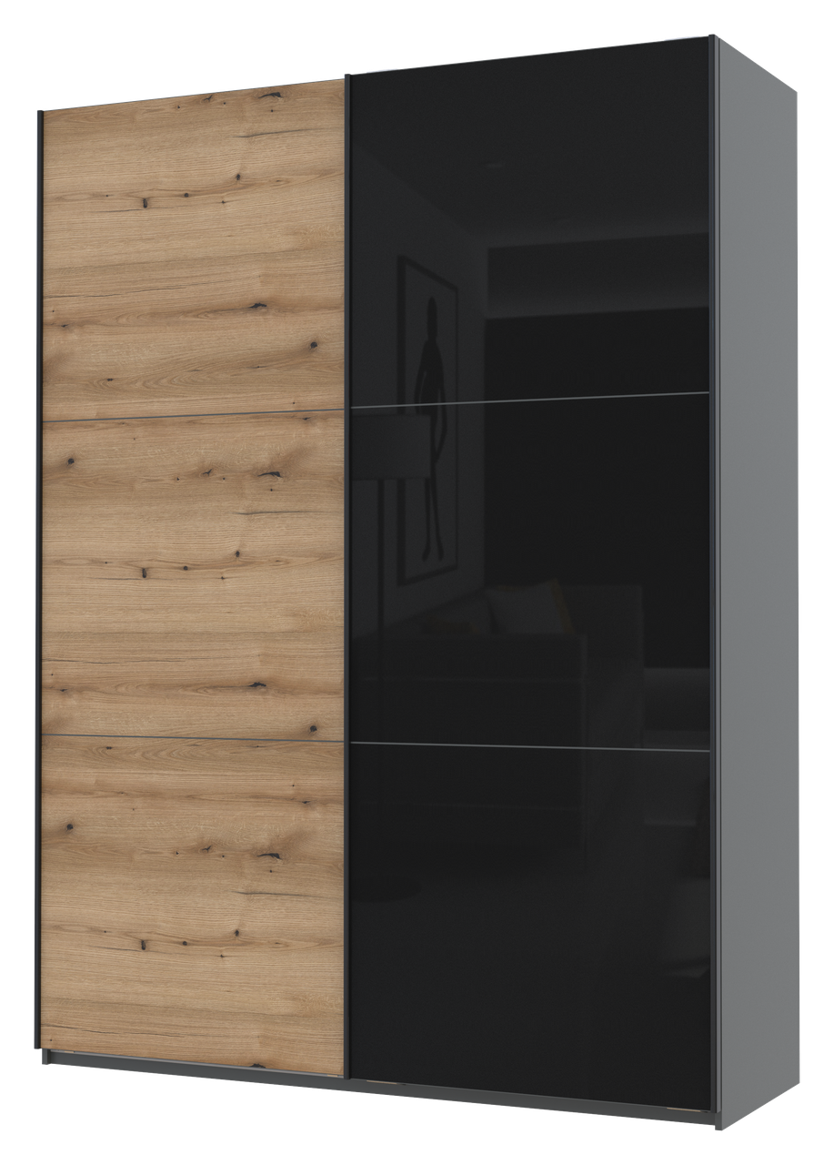 Шкаф купе Doros G-Caiser ДСП/Стекло/3 части 180х60х240 см Графитовый/Дуб Эвок (42005015)