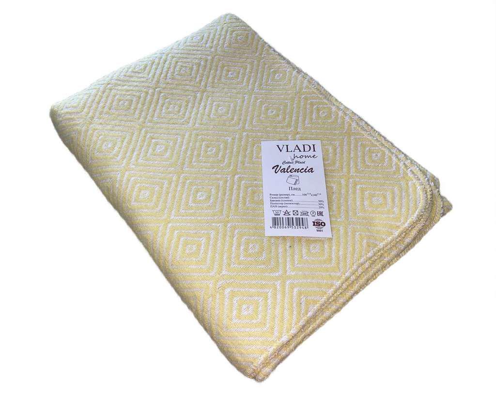 Плед хлопковый Vladi Валенсия Венеция 100х140 см Белый/Желтый (0dfead61)