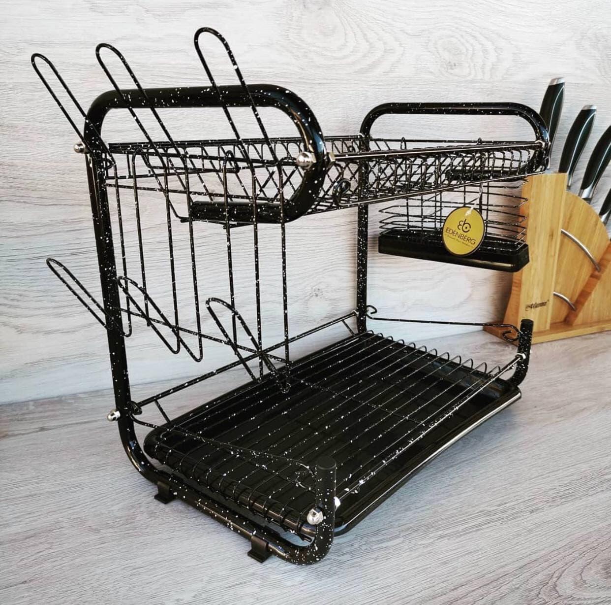 Сушарка Edenberg з нержавіючої сталі для посуду настільна Чорний (EB-2108M) - фото 2 Сушарка Edenberg з нержавіючої сталі для посуду настільна Чорний (EB-2108M) - фото 2