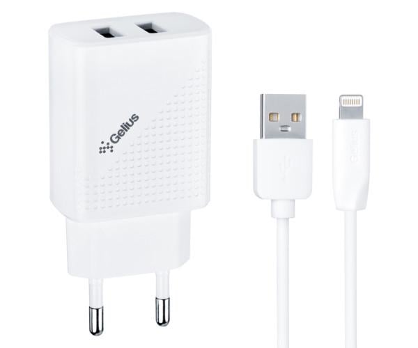 Устройство сетевое зарядное Gelius Pro Vogue GP-HC011 2USB 2,4 A cable Lightning White