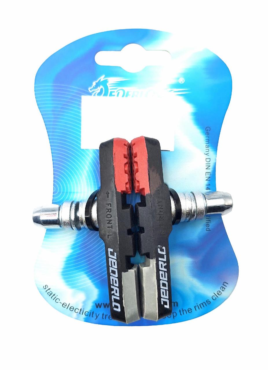 Тормозные велосипедные колодки Jederlo 518 ободные резьбовые V-brake трехкомпонентные резиновые 72 мм Черный с красным (G0001653)