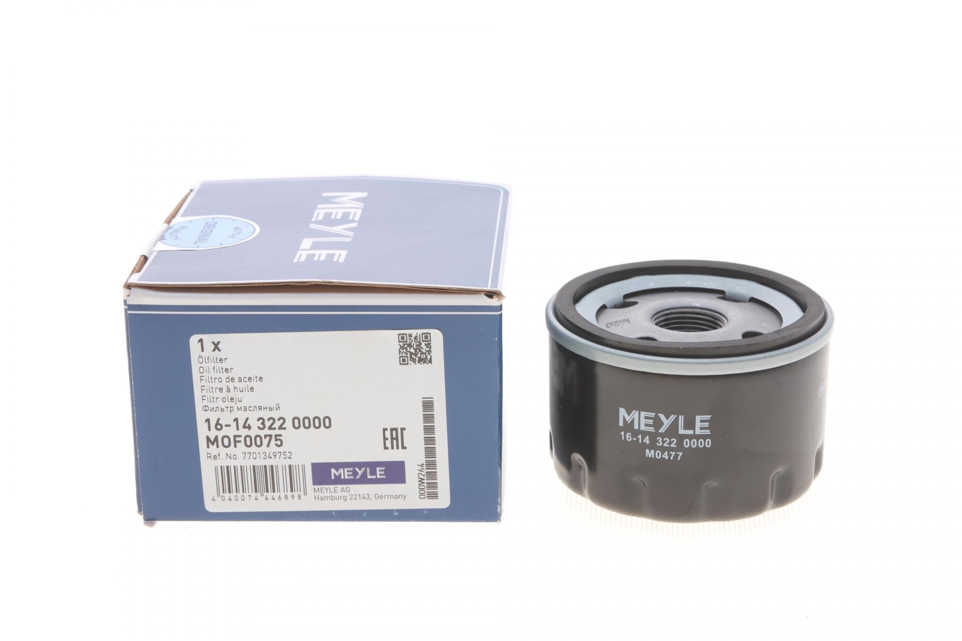 Фільтр масляний Meyle для Renault Kangoo/Trafic/Opel Vivaro 1,9D/1,5dCi/1,4i/1,6i низький-(16-14 322 0000)