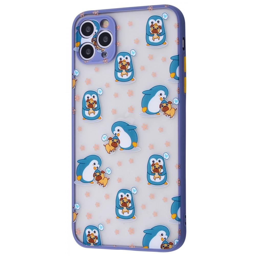 Чехол WAVE Cartoon case PC/TPU для iPhone 11 Pro Penguins And Dogs/Lavender Gray с рисунком