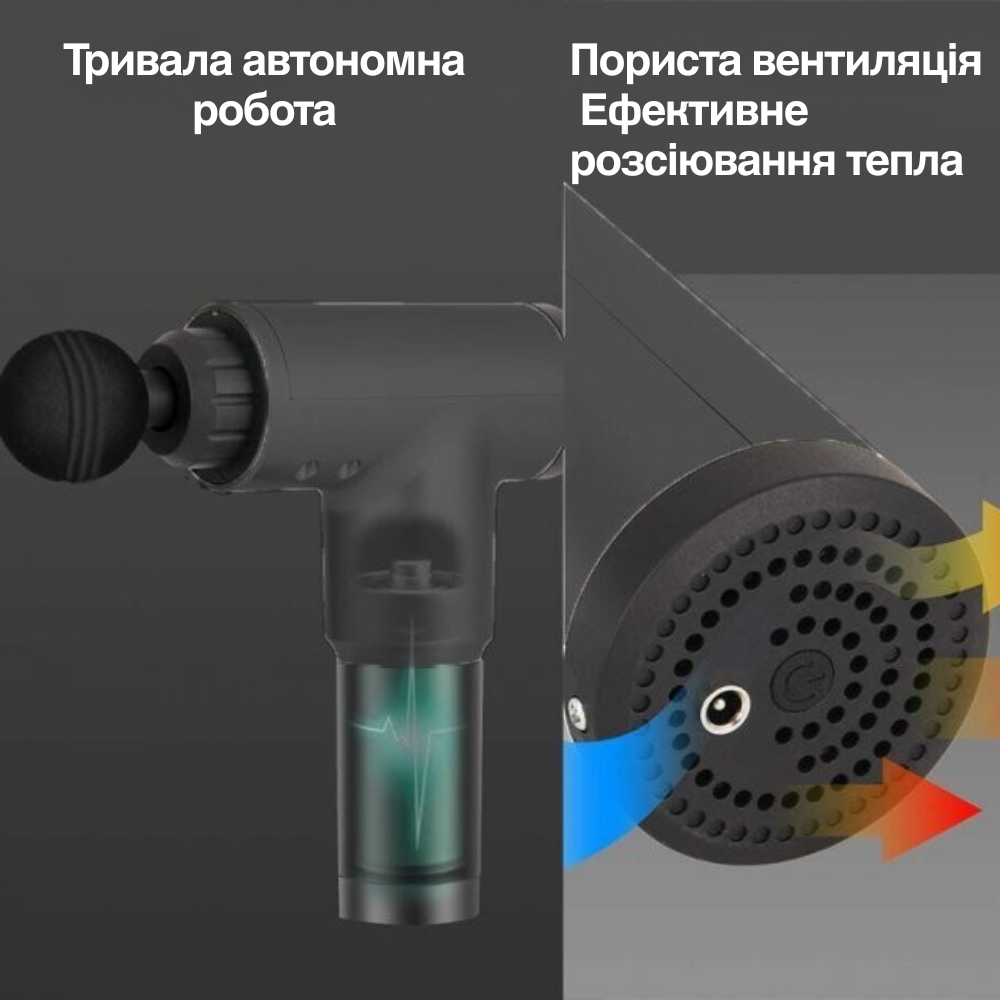 Массажер-пистолет ударный Fascial Gun Fit перкуссионный ручной с насадками Синий (KH-320) - фото 8
