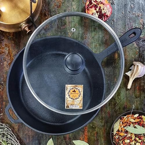 Сковорода чавунна Maysternya з литою ручкою и стеклянной крышкой 28 см (Т204С3)
