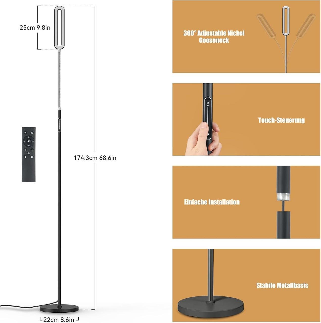 Торшер Amdelne LED 35W с лампой для чтения - фото 2 Торшер Amdelne LED 35W с лампой для чтения - фото 2