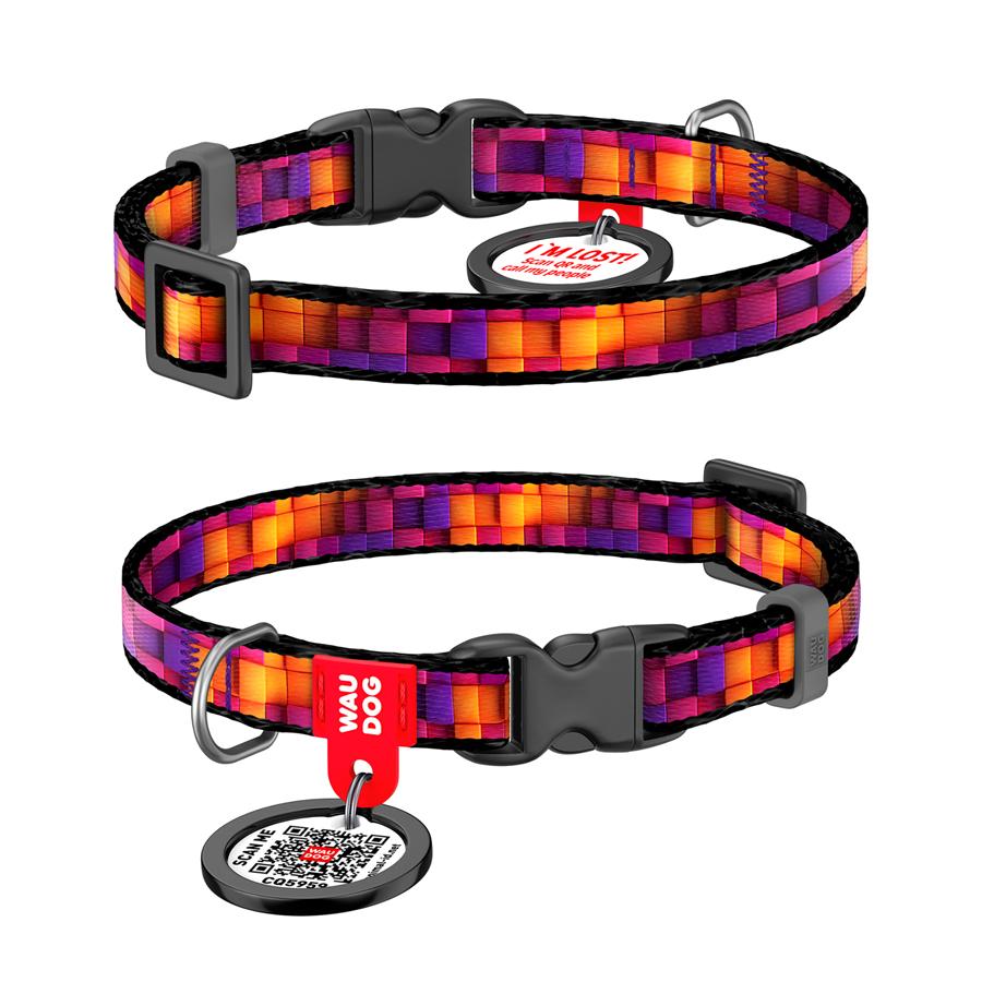 Ошейник для собак/кошек с QR-паспортом Waudog Nylon Кубы 3Д пластиковый фастекс XS 10 мм 20-30 см Разноцветный (278-4057)