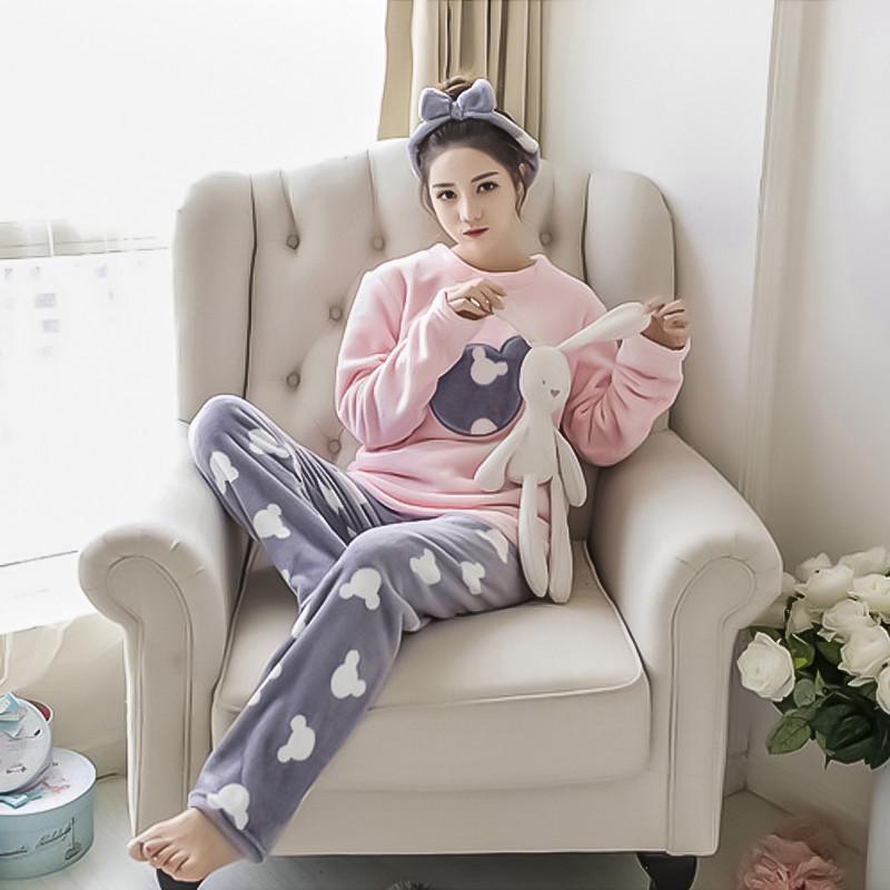 Женская пижама Lesko Mickey Mouse Pink + Gray L теплая флисовая домашний костюм - фото 10