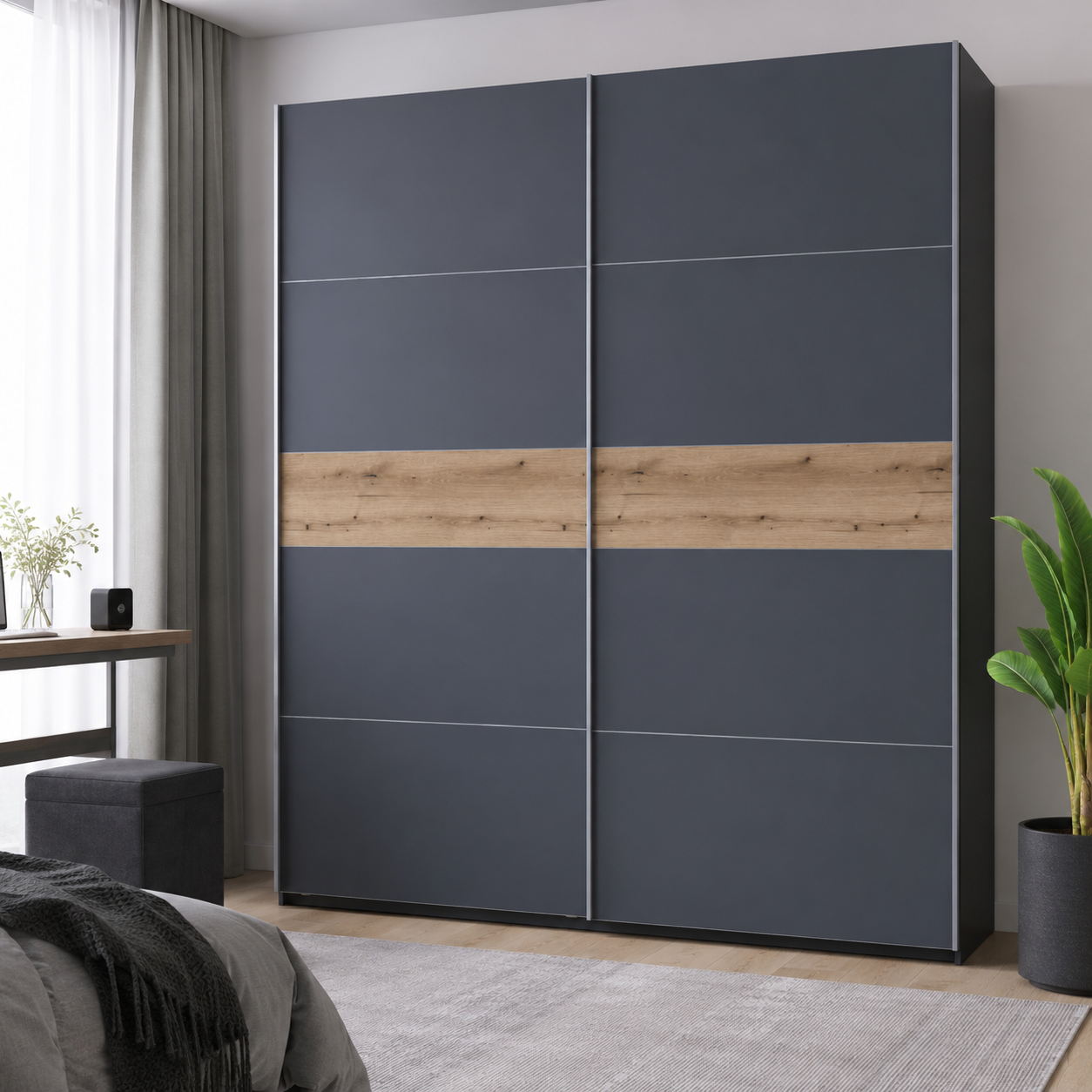 Шкаф купе Doros G-Caiser 2 ДСП/5 частей 220х60х240 см Антрацит/Антрацит вставка Дуб Эвок (42005420 DRS-012253)