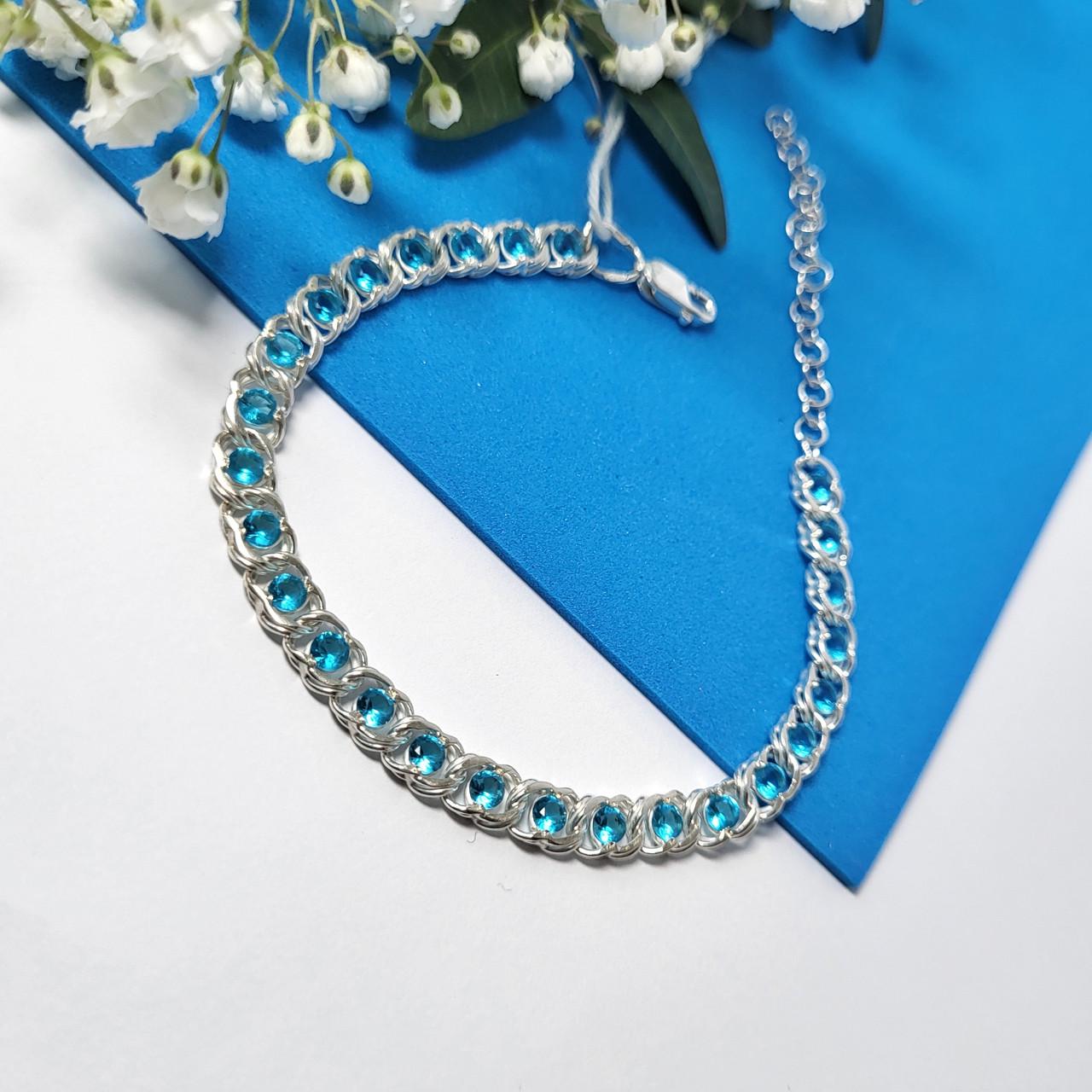 Браслет арабка с голубыми камнями на руку серебро 925 пробы 6,60 г 16,5-19,5 см (6035)