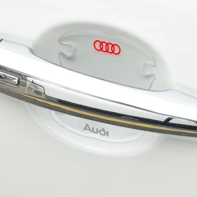 Наклейки защитные с маркой авто Audi на дверные ручки и под дверные ручки Прозрачный (1992623626)