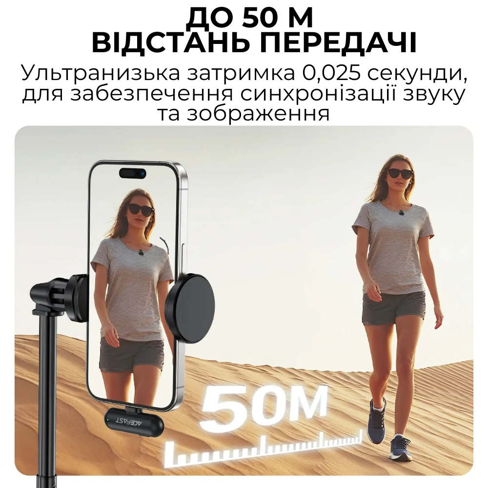 Мікрофон петличний бездротовий Acefast Type-C подвійний з шумопоглинанням (R1) - фото 8