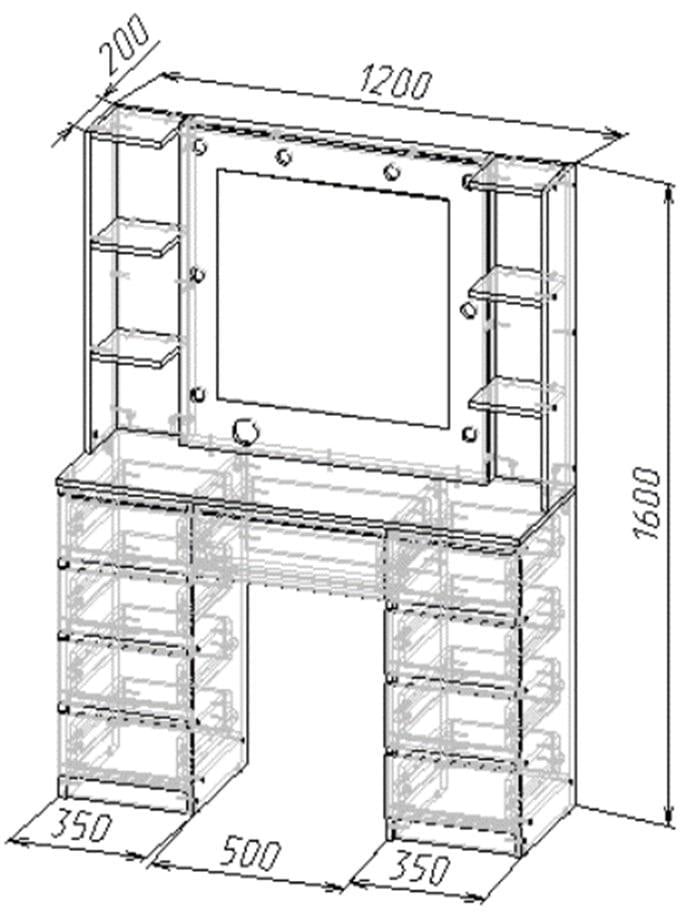 Туалетний столик New and Classic з підсвічуванням 1600х1200х400 мм Венге магія/Білий - фото 3 Туалетний столик New and Classic з підсвічуванням 1600х1200х400 мм Венге магія/Білий - фото 3