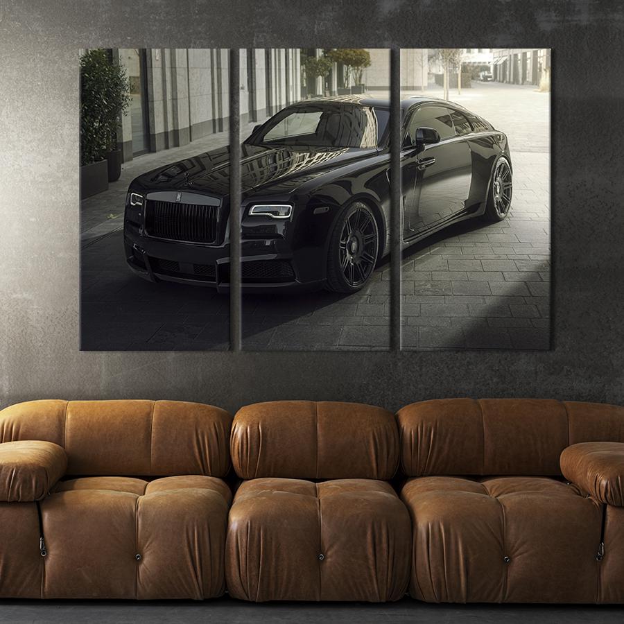 Картина на холсте триптих Rolls-Royce Чёрный диамант 156x100 см (1400-31)