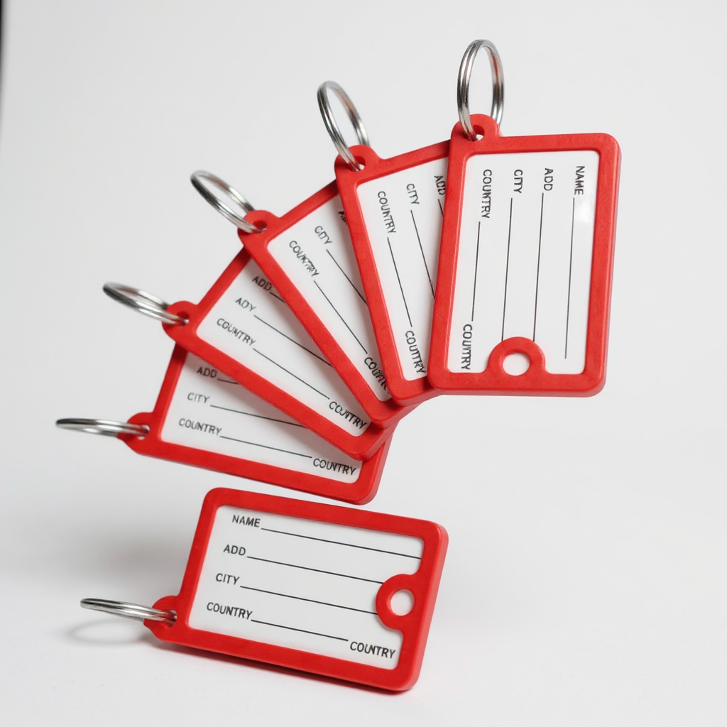 Бирки для ключів брелоки з паперовою вставкою металевим кільцем пластикові 10 шт. Червоний (98_2_10_3C) - фото 1