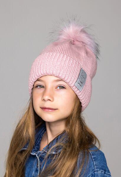 Шапка детская для девочек Айс D816 флис 50-54 см Пудровый