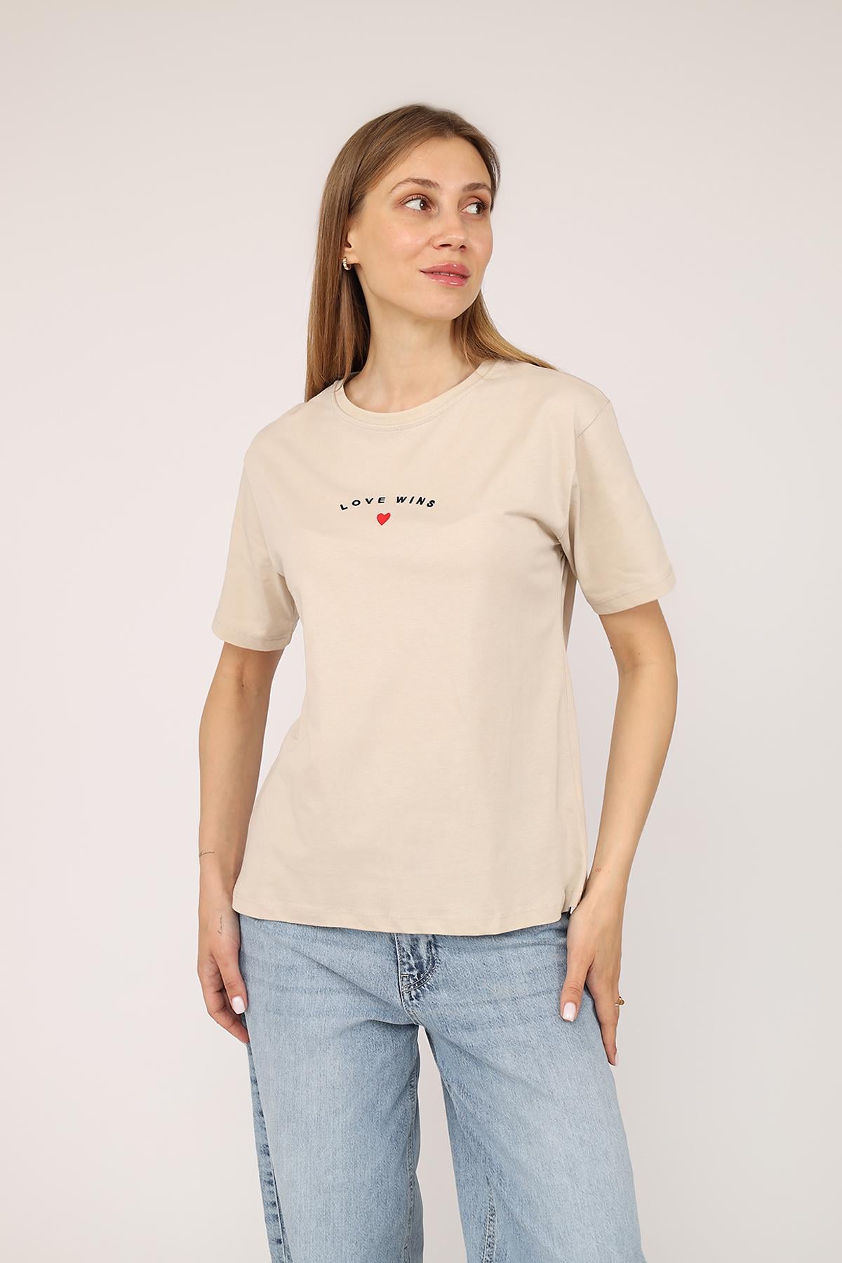 Футболка с коротким рукавом женская ЦБ-00275591 р. 46 Бежевый (SKT001061975)