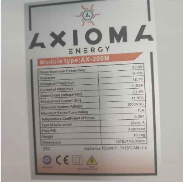 Солнечная батарея Axioma Energy AX-200M 200 Вт моно - фото 6 Солнечная батарея Axioma Energy AX-200M 200 Вт моно - фото 6