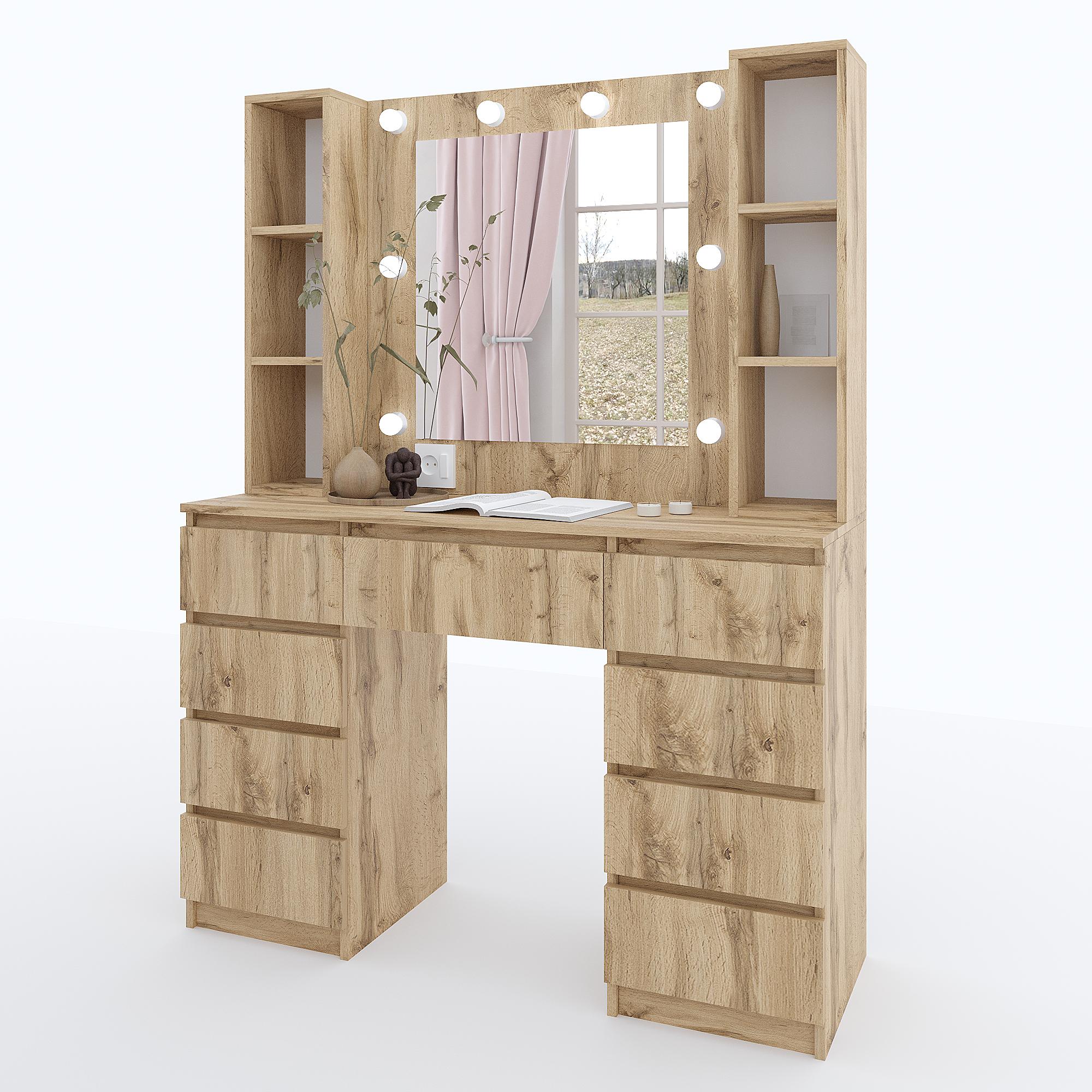 Туалетный столик с подсветкой ТЗ-Лайт Дабл 1600х1200х400 мм Дуб Тахо - фото 2 Туалетный столик с подсветкой ТЗ-Лайт Дабл 1600х1200х400 мм Дуб Тахо - фото 2