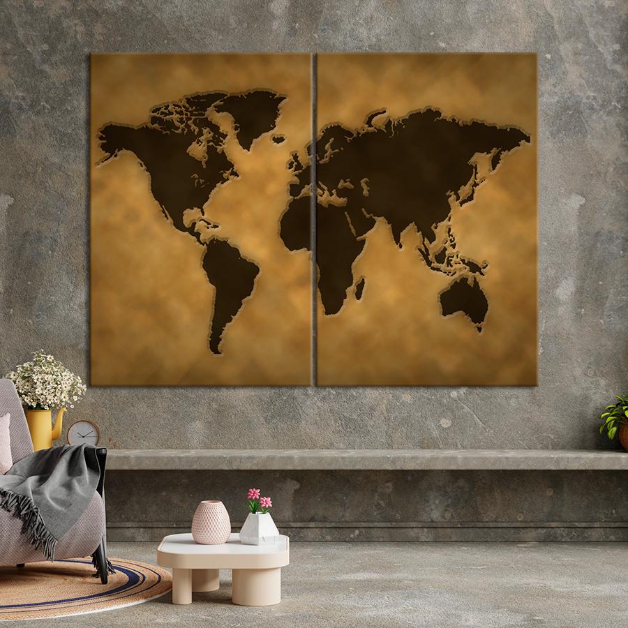 Картина карта Тёмный силуэт континентов на карте 71x51 см (A1343-2)