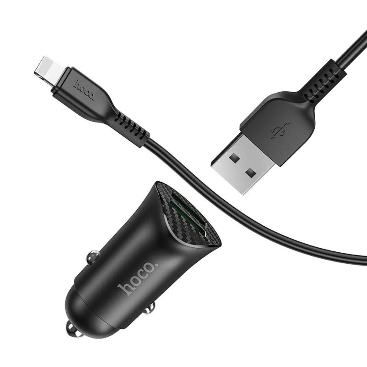 Зарядное устройство для автомобильного Hoco 6931474735041 2 USB QC3.0 с кабелем Lightning для Iphone Black (6931474735041)