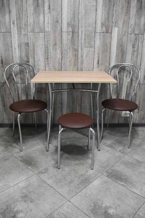 Комплект кухонний Tulipan Тріо стіл/стільці 2 шт./табурет 60х80х75 см Сонома/Коричневий/Хром