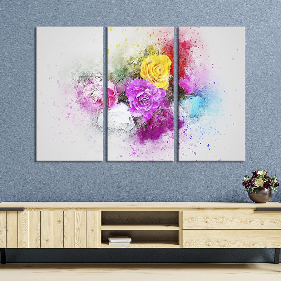 Картина на холсте триптих Композиция из разноцветных роз 78x48 см (862-31)