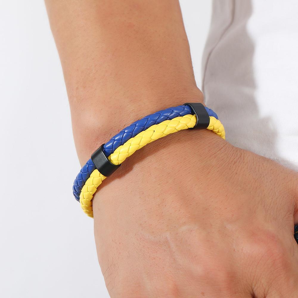 Браслет на руку патриотический плетеный с магнитной застежкой р. 21 Желто-голубой (1759681234) - фото 2