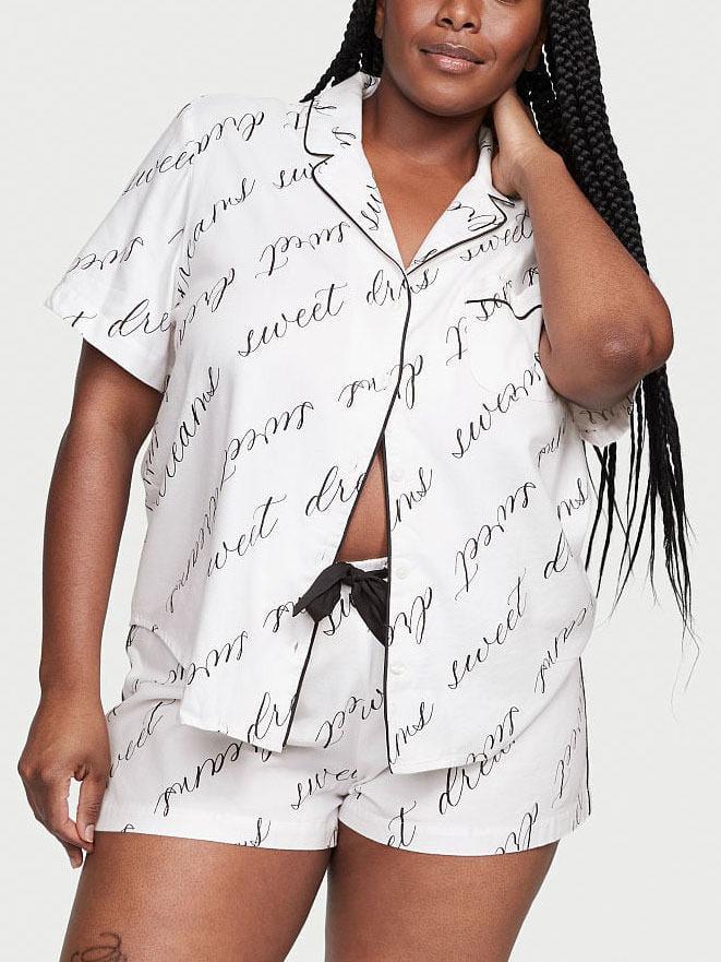 Піжама сатинова сорочка/шорти Victoria's Secret Flannel Short Pajama Set S Білий (26527465)