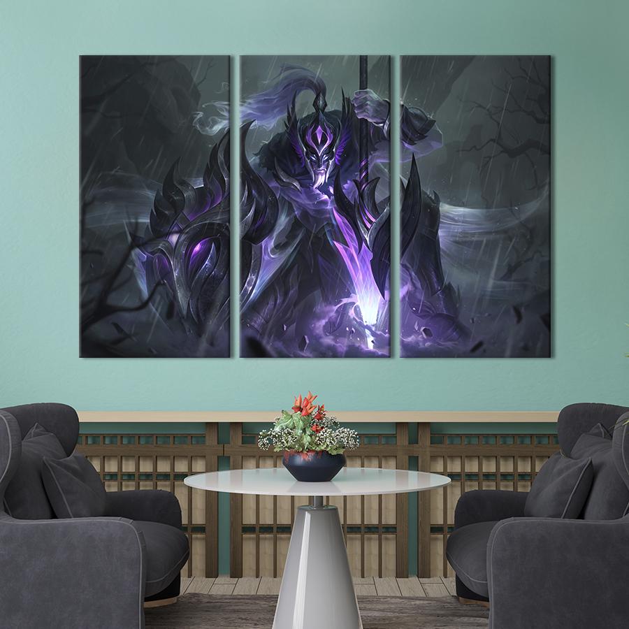 Картина на холсте триптих Аshen knight, League of Legends 128x81 см (1455-31)