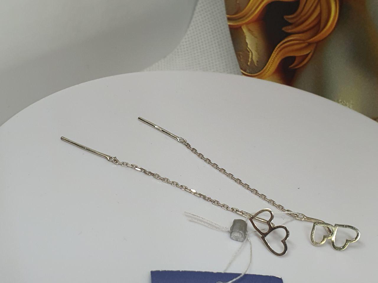 Серьги серебряные протяжки Два сердечка одинарные 925 проба (26943753) - фото 5 Серьги серебряные протяжки Два сердечка одинарные 925 проба (26943753) - фото 5