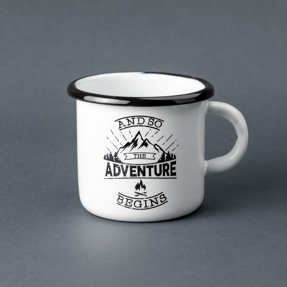 Кружка емальована Enamel mug з принтом "Adventure begins" 400 мл Білий