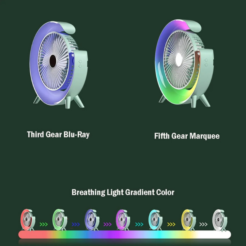 Вентилятор компактный настольный с RGB-подсветкой USB Зеленый (2598228292) - фото 5