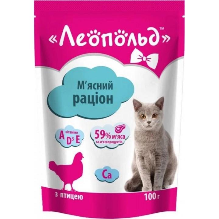 Корм для котів вологий Леопольд М'ясний раціон з птицею пауч 100 г 24 шт. (000019318)