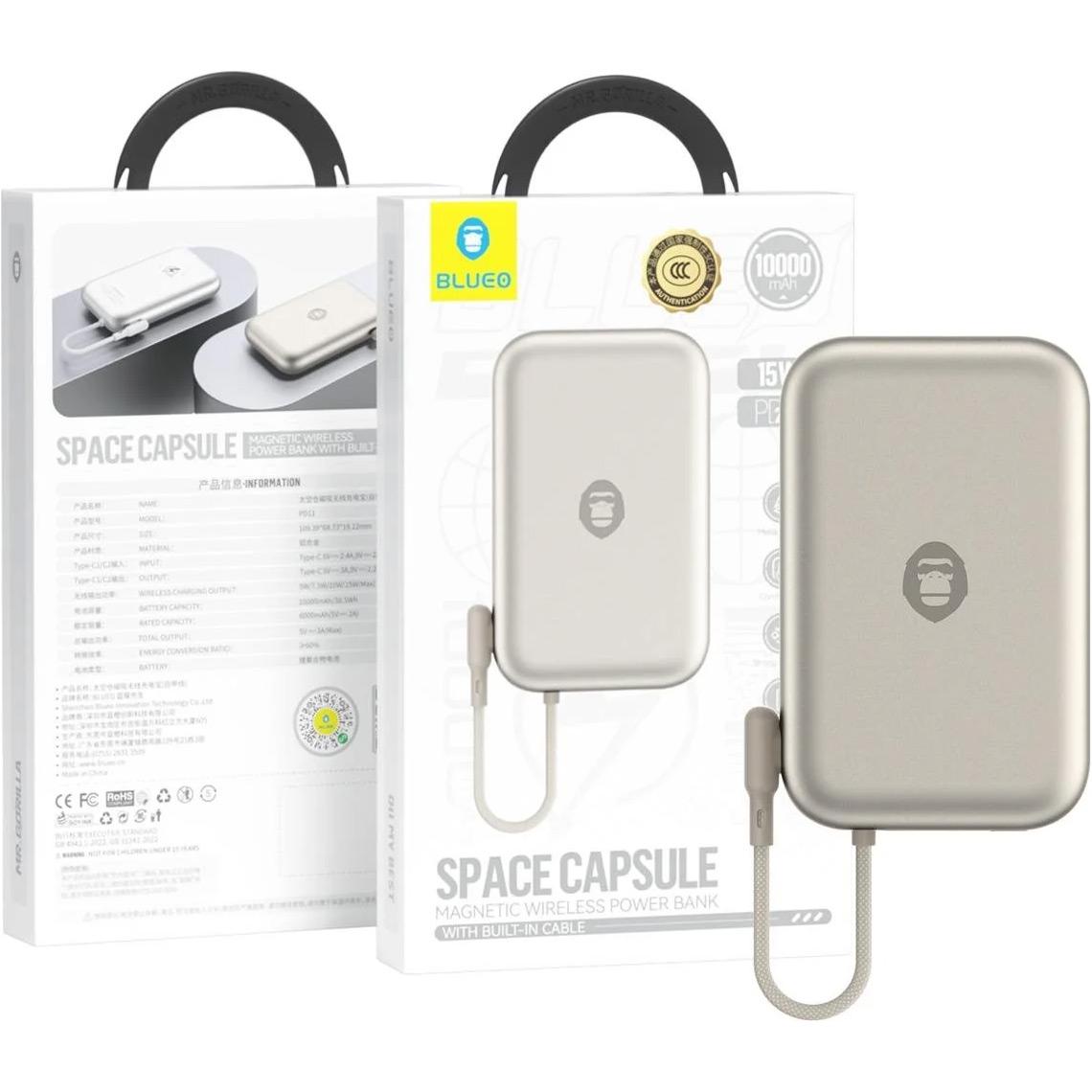 Внешний аккумулятор Blueo Space Capsule Magnetic Wireless 10000 mAh 20W Natural Titanium (BL039-NTT) - фото 2 Внешний аккумулятор Blueo Space Capsule Magnetic Wireless 10000 mAh 20W Natural Titanium (BL039-NTT) - фото 2