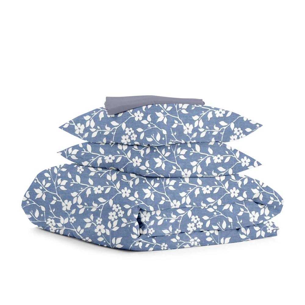Комплект евро постельного белья Cosas Flowers White Blue Steel 200х220 см (4822052082867)