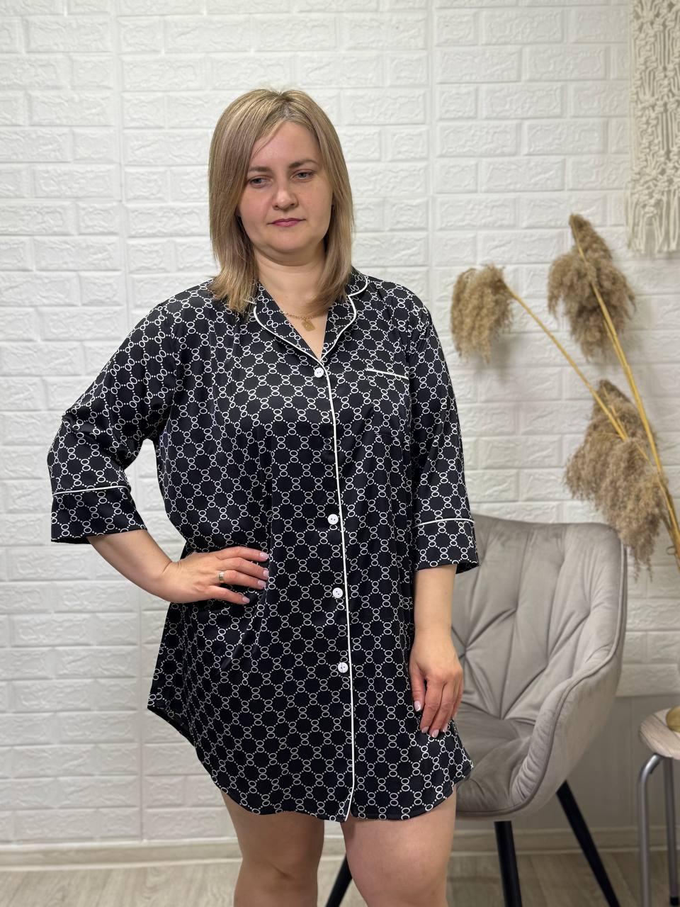 Рубашка ночная шелковая на пуговицах 2XL Черный (35935828)