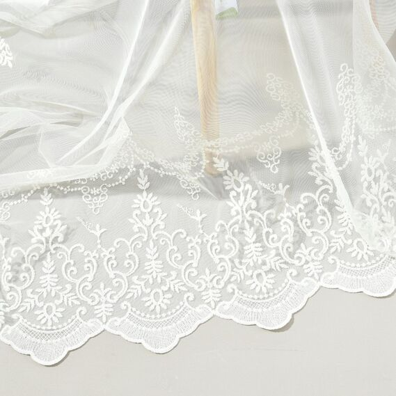 Тюль фатин IDEIA Дайра V-KREM 3,0 м c вышивкой Молочный (2200004211657)