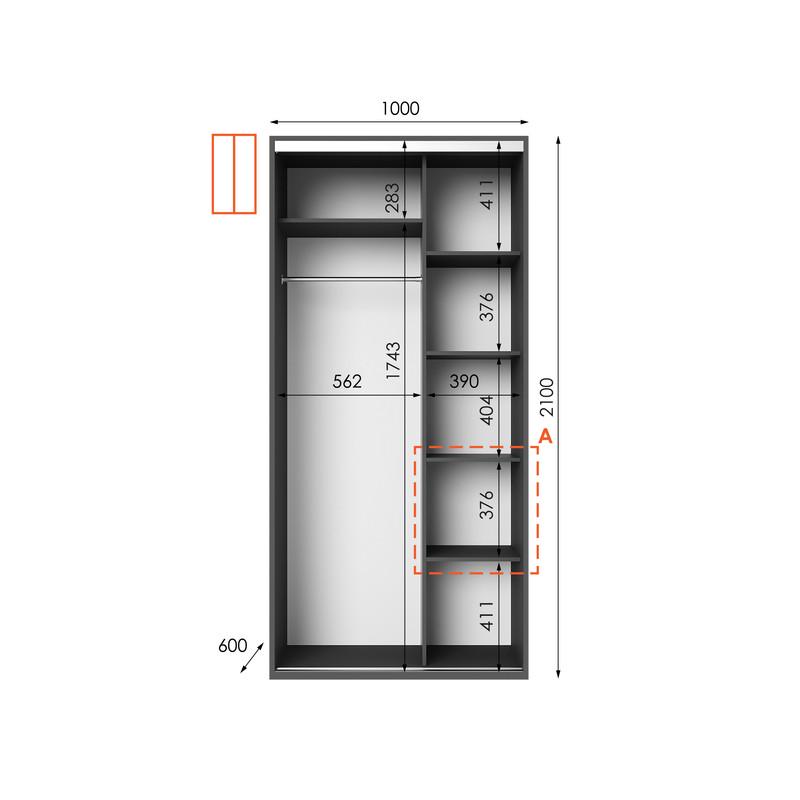 Шафа-купе Idea серія 5 дзеркало 100х60х210 см Антрацит (1393) - фото 2