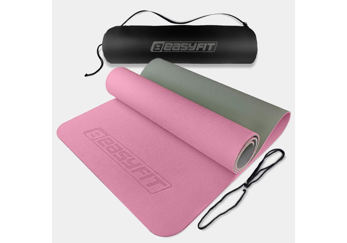 Коврик для йоги и фитнеса EasyFit TPE+TC двухслойный с чехлом 6 мм Розово-серый (EF-1924s-PKGY)