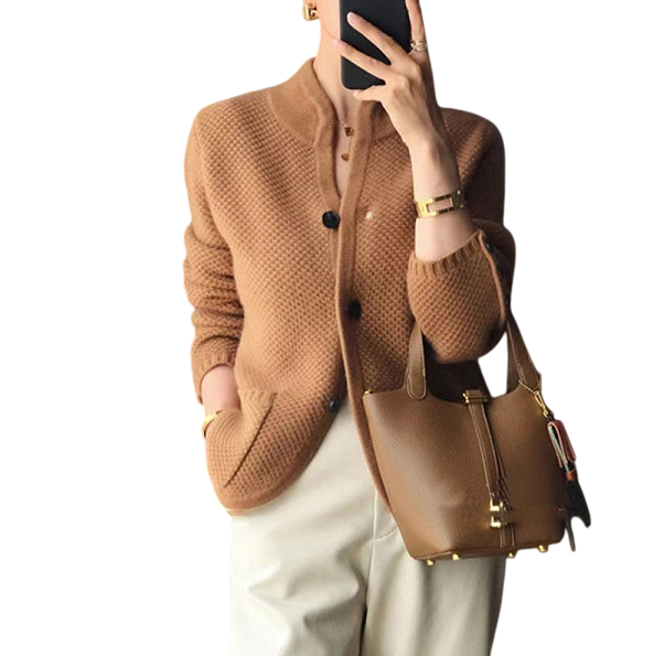 Кардиган женский C00359-1 прямого фасона из кашемировой пряжи S-М Коричневый