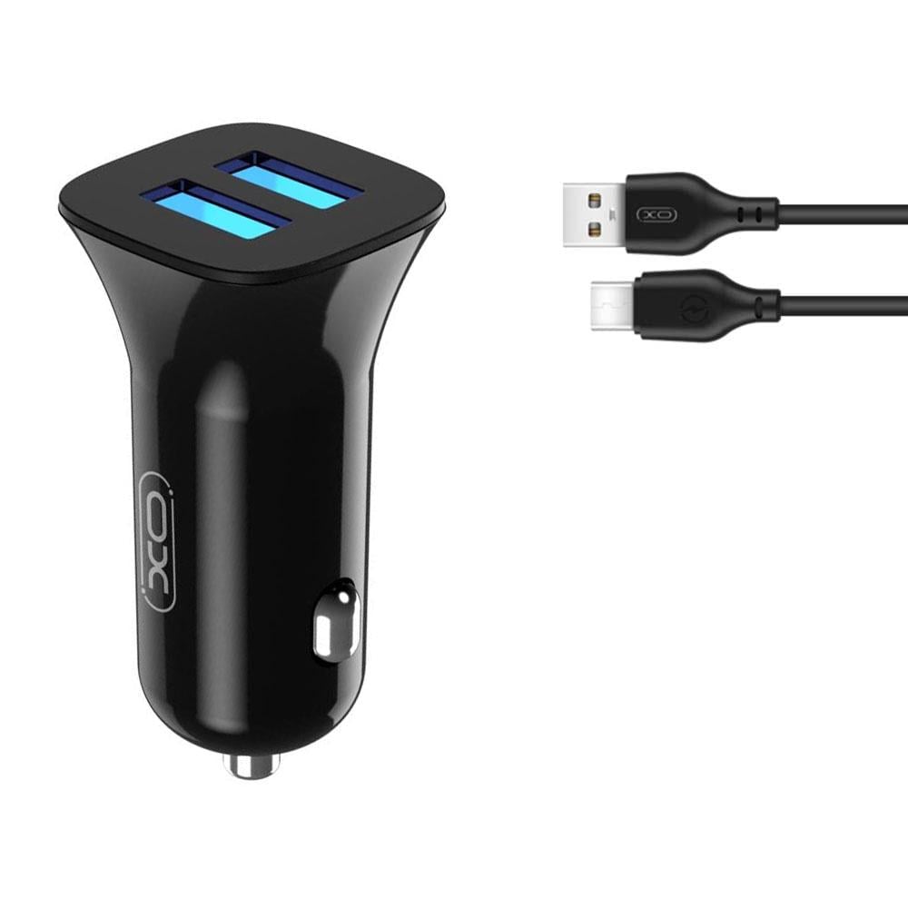 Автомобільний зарядний пристрій Xo TZ10 2.4A/2 USB MicroUSB Black (58380-0616)