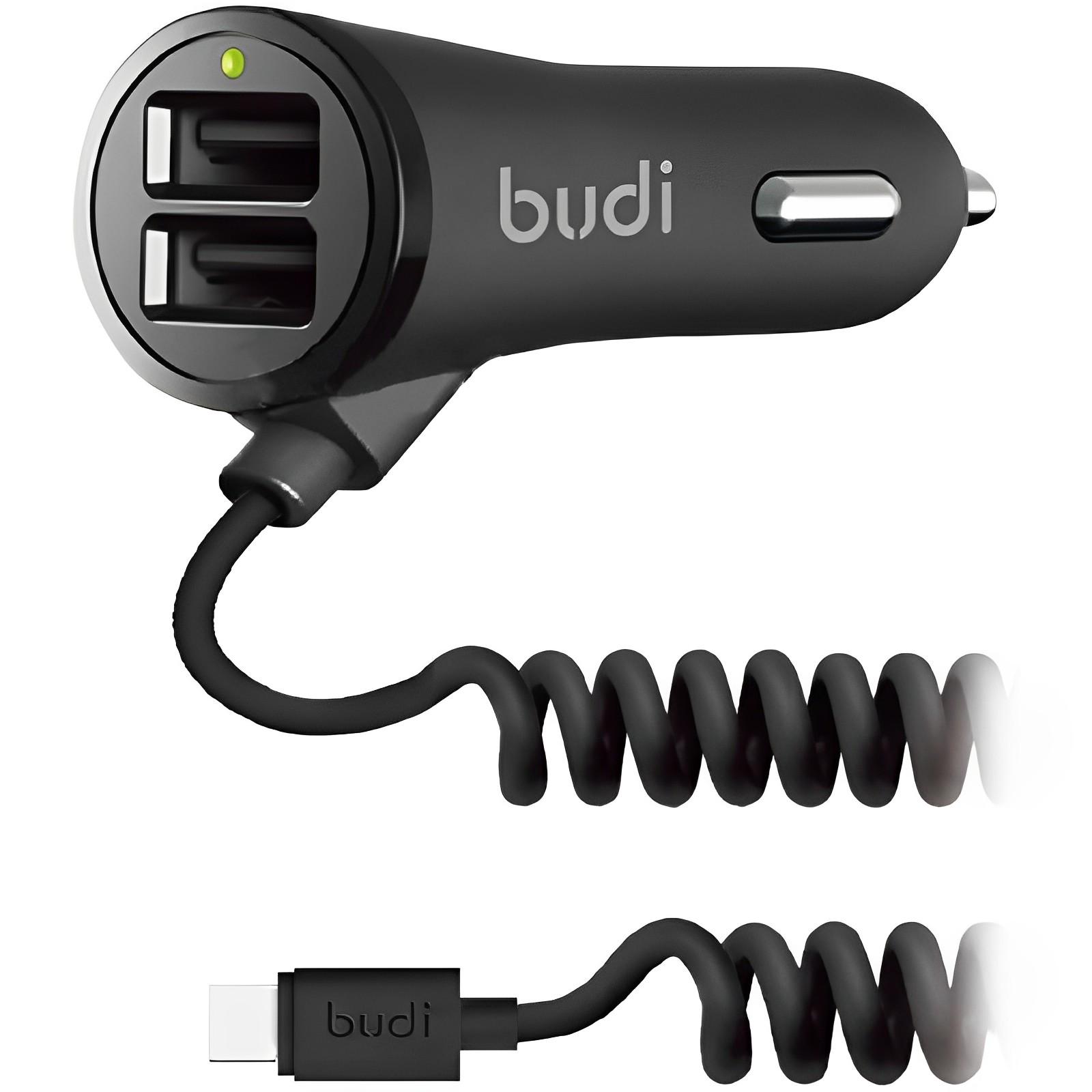 Зарядное устройство автомобильное Budi Type-C 1,8 м и 2USB 3,4 A Black (5119)