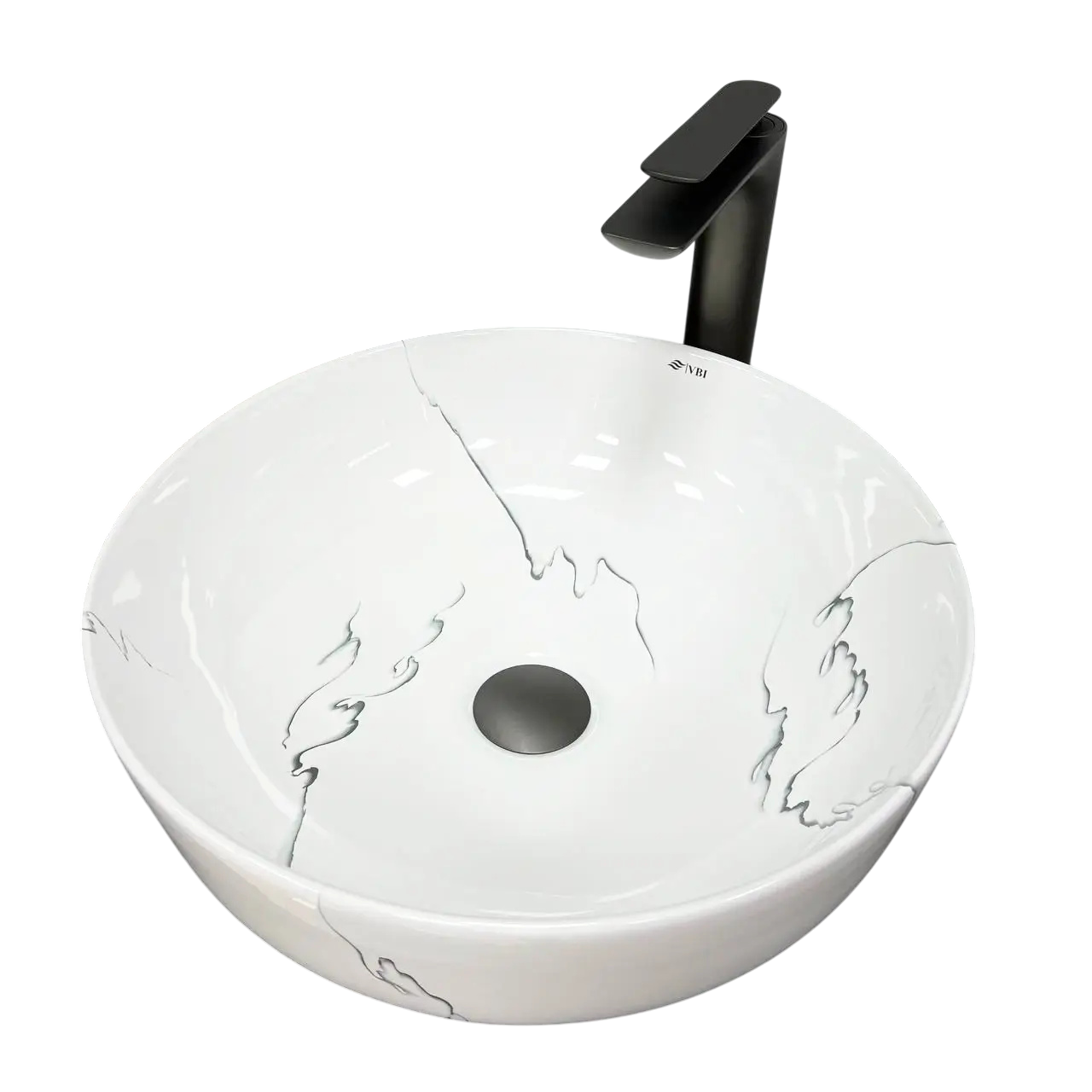 Раковина накладная VBI Bari S Marmo Glossy 410 мм круглая Белый (RM-VBI-011604)