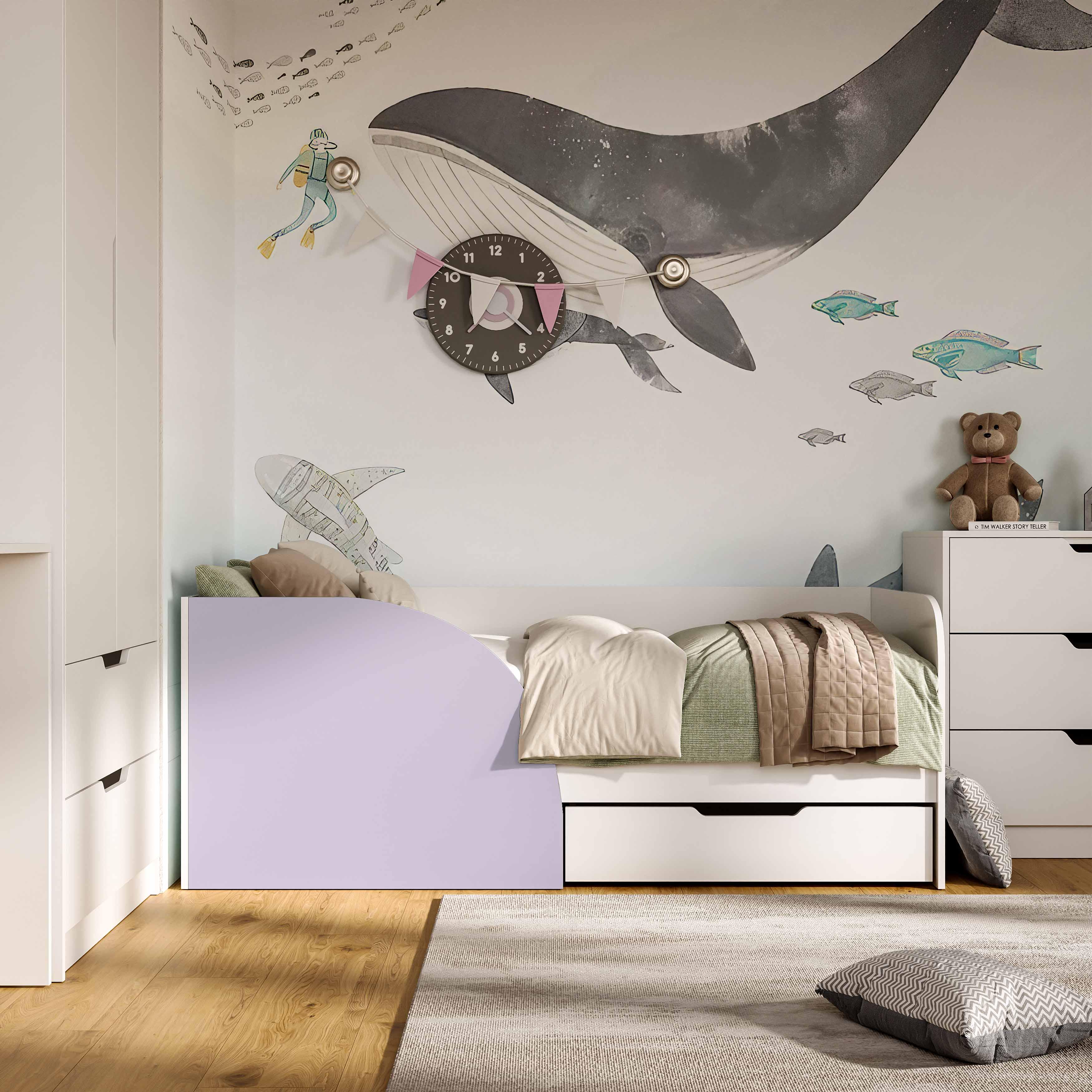 Ліжко з шухлядою TOKIO 1736x860x650 мм Білий/Лаванда